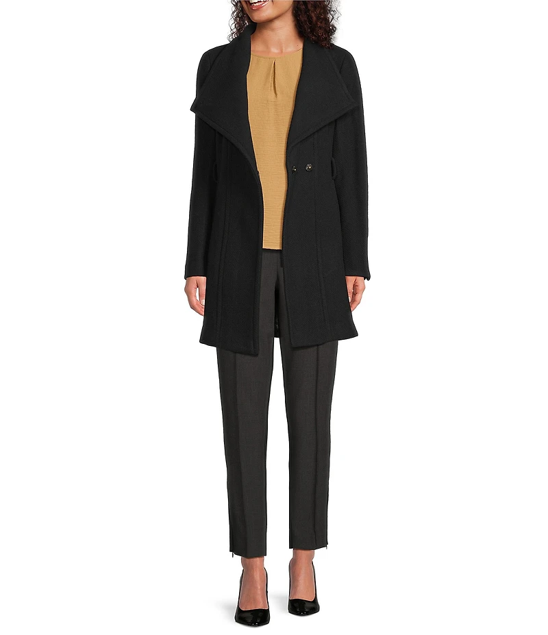 Donna Karan Wool Blend Asymmetrical Wing Collar Belted Wrap Coat