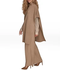 Donna Karan Wool Blend Mock Neck Asymmetric Poncho