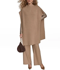 Donna Karan Wool Blend Mock Neck Asymmetric Poncho