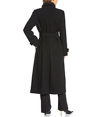 Donna Karan Wool Blend Plaid Print Wing Collar Belted Trench Coat