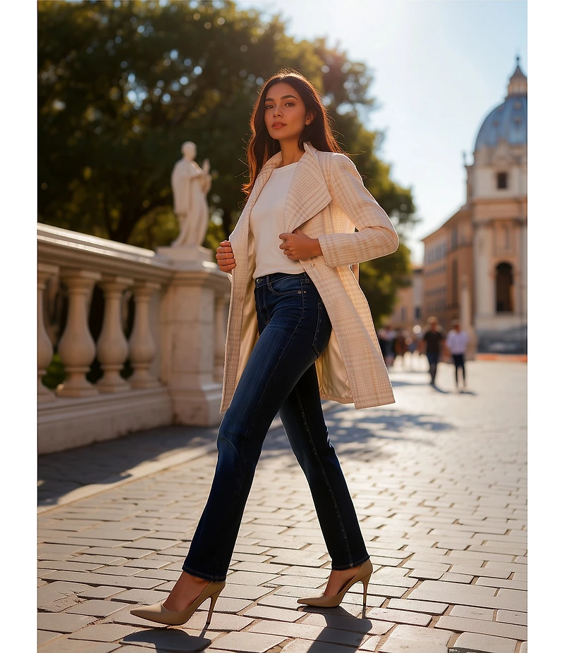 Donna Karan Wool Blend Printed Asymmetrical Wing Collar Belted Wrap Coat