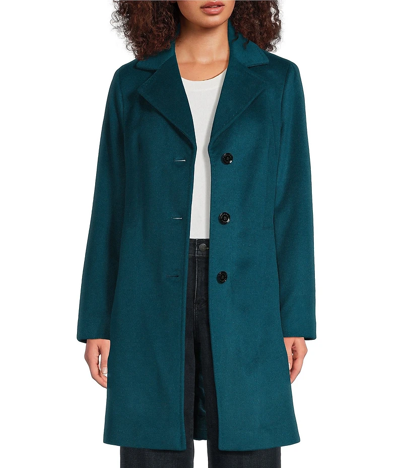 Donna Karan Wool Cashmere Blend Notch Collar Button Front Reefer Coat