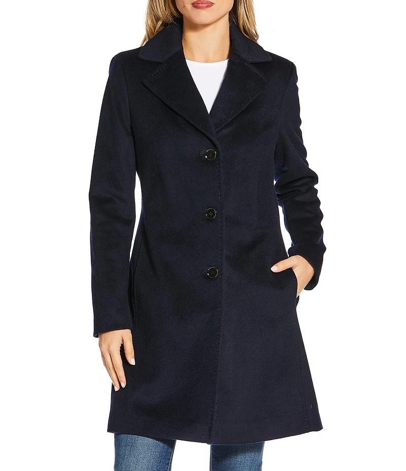 Donna Karan Wool Cashmere Blend Notch Collar Button Front Reefer Coat