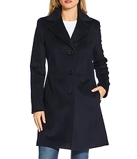 Donna Karan Wool Cashmere Blend Notch Collar Button Front Reefer Coat