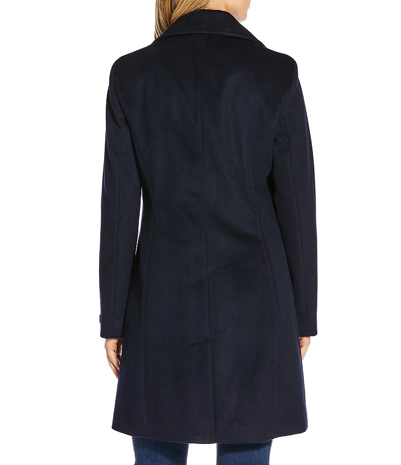 Donna Karan Wool Cashmere Blend Notch Collar Button Front Reefer Coat