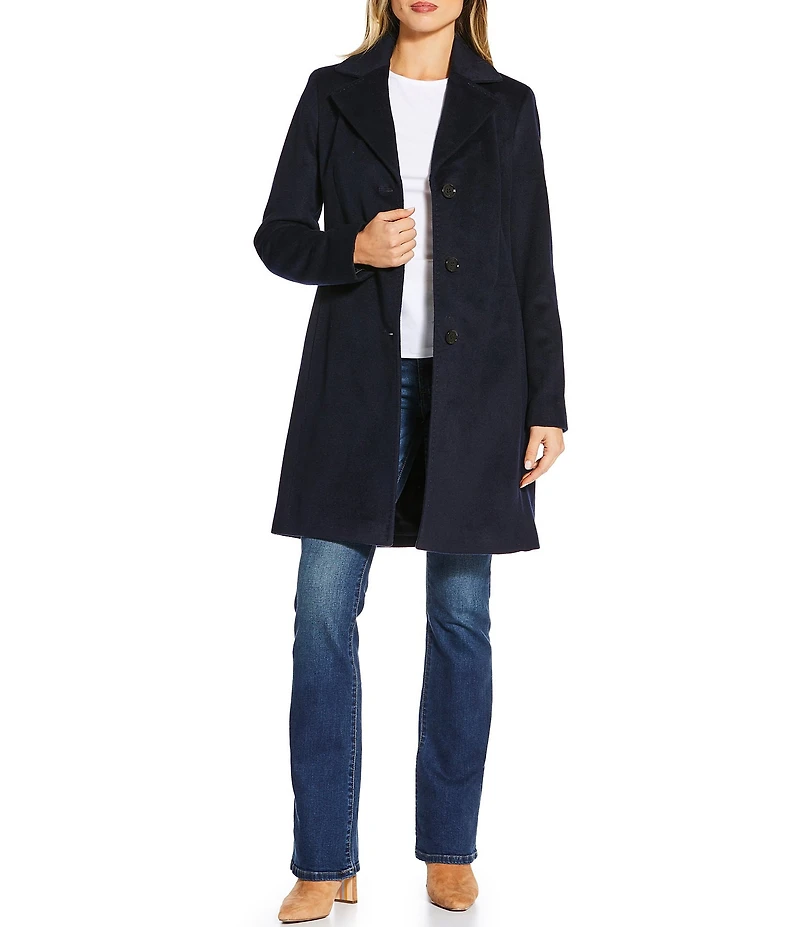 Donna Karan Wool Cashmere Blend Notch Collar Button Front Reefer Coat