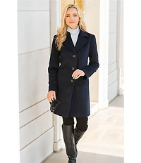 Donna Karan Wool Cashmere Blend Notch Collar Button Front Reefer Coat