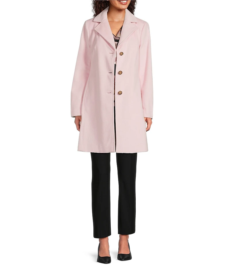 Donna Karan Wool Cashmere Blend Notch Collar Button Front Reefer Coat
