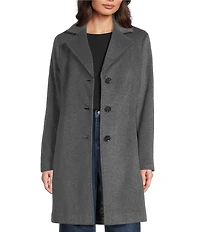 Donna Karan Wool Cashmere Blend Notch Collar Button Front Reefer Coat