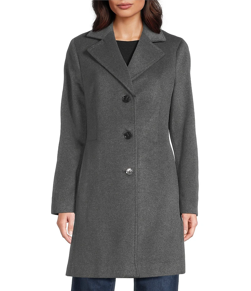 Donna Karan Wool Cashmere Blend Notch Collar Button Front Reefer Coat