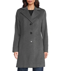 Donna Karan Wool Cashmere Blend Notch Collar Button Front Reefer Coat