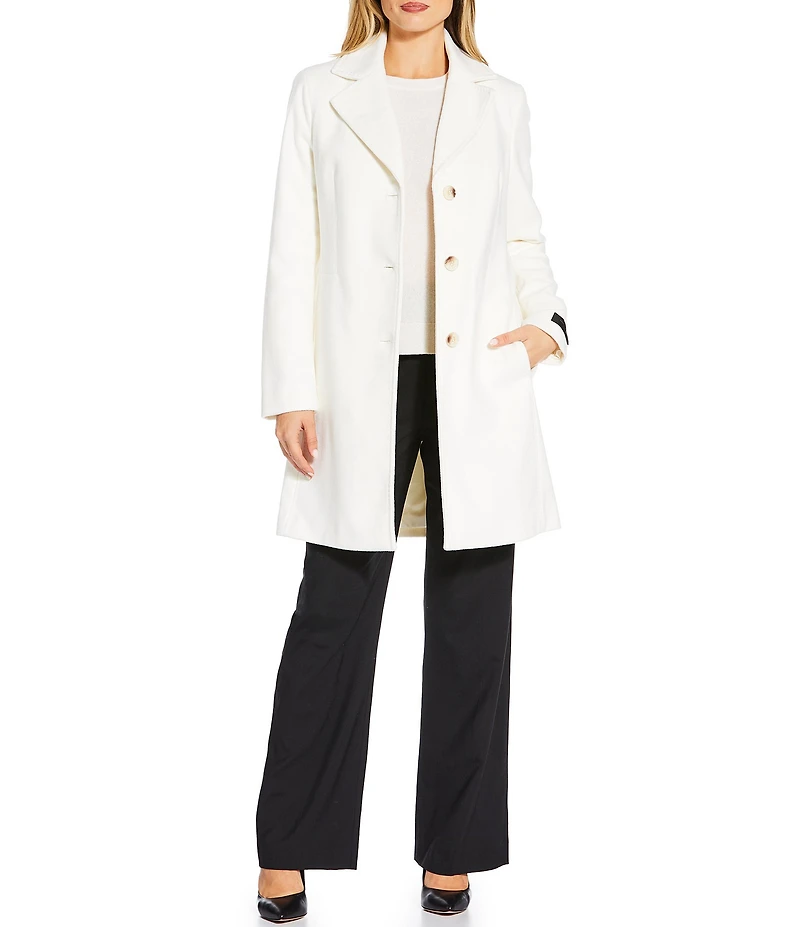 Donna Karan Wool Cashmere Blend Notch Collar Button Front Reefer Coat