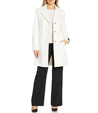 Donna Karan Wool Cashmere Blend Notch Collar Button Front Reefer Coat