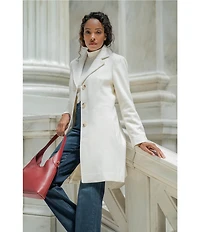 Donna Karan Wool Cashmere Blend Notch Collar Button Front Reefer Coat