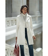 Donna Karan Wool Cashmere Blend Notch Collar Button Front Reefer Coat