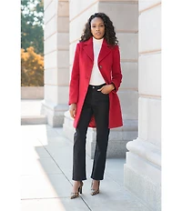 Donna Karan Wool Cashmere Blend Notch Collar Button Front Reefer Coat