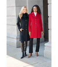 Donna Karan Wool Cashmere Blend Notch Collar Button Front Reefer Coat