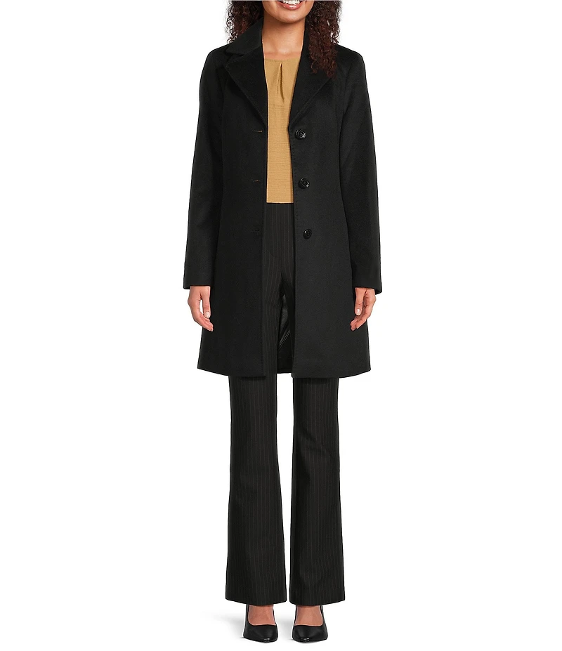 Donna Karan Wool Cashmere Blend Notch Collar Button Front Reefer Coat
