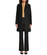 Donna Karan Wool Cashmere Blend Notch Collar Button Front Reefer Coat