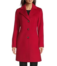 Donna Karan Wool Cashmere Blend Notch Collar Button Front Reefer Coat