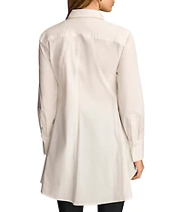 Donna Karan Woven Button Front Collared Long Sleeve High-Low A-line Tunic