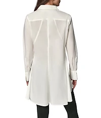 Donna Karan Woven Button Front Collared Long Sleeve High-Low A-line Tunic