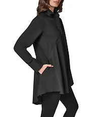 Donna Karan Woven Button Front Collared Long Sleeve High-Low A-line Tunic