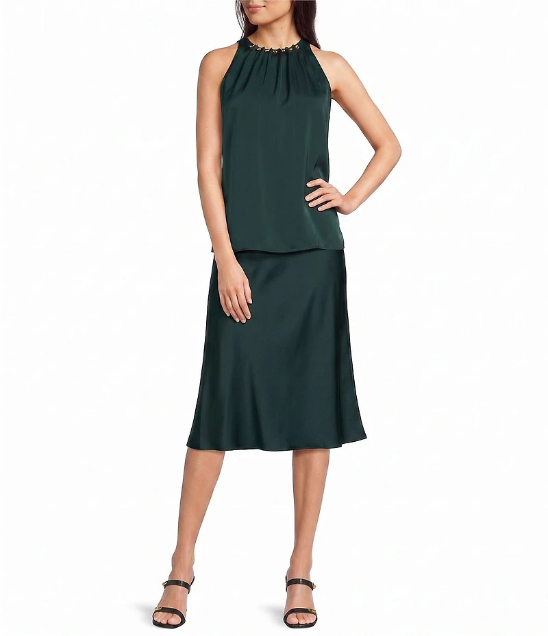 Donna Karan Woven Charmeuse High Neck Sleeveless Blouse