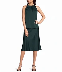 Donna Karan Woven Charmeuse High Neck Sleeveless Blouse