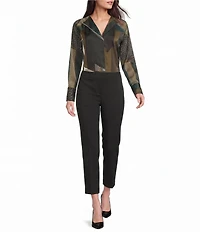 Donna Karan Woven Charmeuse Print V-Neck Long Sleeve Blouse