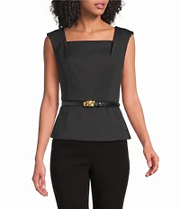 Donna Karan Woven Crepe Square Neck Sleeveless Blouse