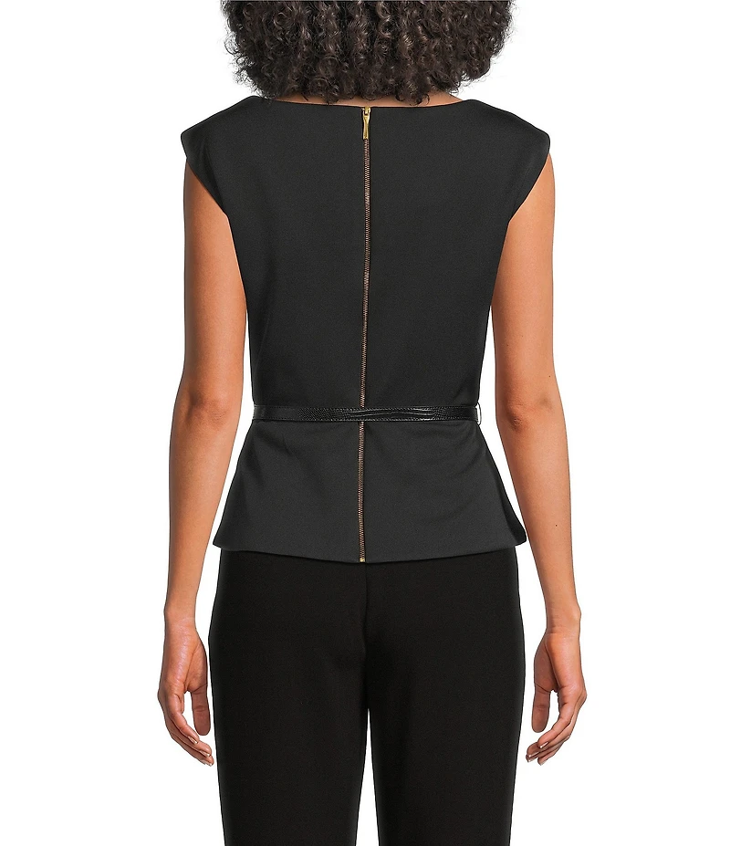 Donna Karan Woven Crepe Square Neck Sleeveless Blouse