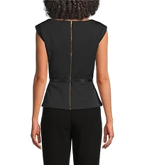 Donna Karan Woven Crepe Square Neck Sleeveless Blouse