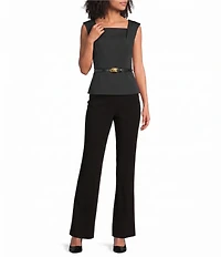 Donna Karan Woven Crepe Square Neck Sleeveless Blouse