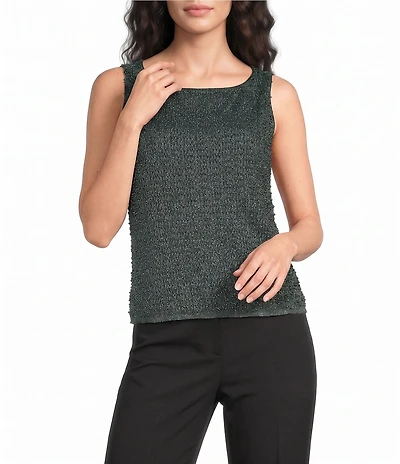 Donna Karan Woven Metallic Boat Neck Sleeveless Pearl Cropped Blouse