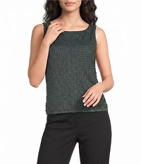 Donna Karan Woven Metallic Boat Neck Sleeveless Pearl Cropped Blouse