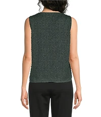 Donna Karan Woven Metallic Boat Neck Sleeveless Pearl Cropped Blouse