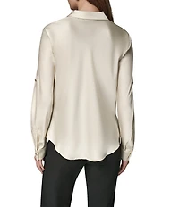 Donna Karan Woven Satin Back Crepe Front Cowl Neck Long Sleeve Blouse