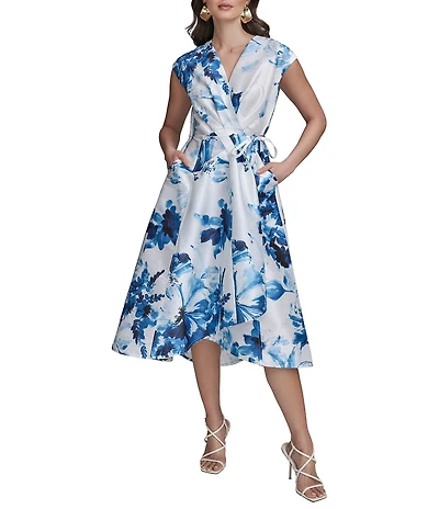 Donna Karan Wrap Front V-Neck A-Line Midi Dress