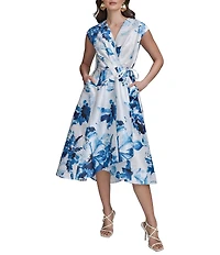 Donna Karan Wrap Front V-Neck A-Line Midi Dress