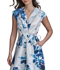 Donna Karan Wrap Front V-Neck A-Line Midi Dress