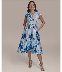 Donna Karan Wrap Front V-Neck A-Line Midi Dress