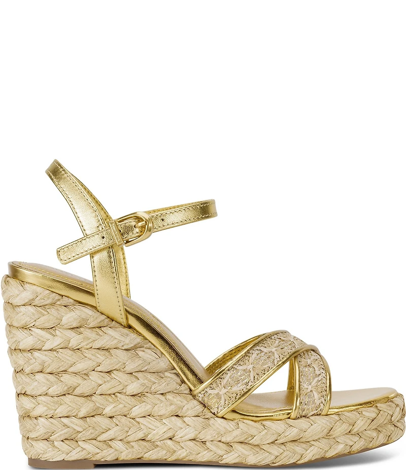 Donna Karan Yalinda Metallic Woven Platform Wedge Espadrille Sandals
