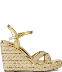 Donna Karan Yalinda Metallic Woven Platform Wedge Espadrille Sandals