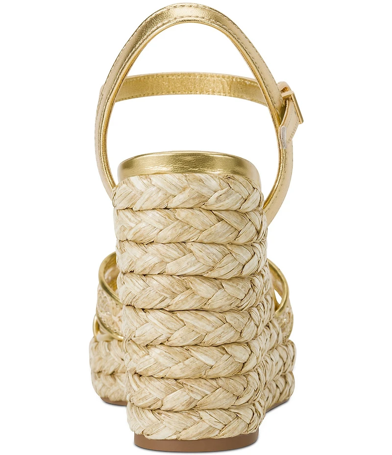 Donna Karan Yalinda Metallic Woven Platform Wedge Espadrille Sandals