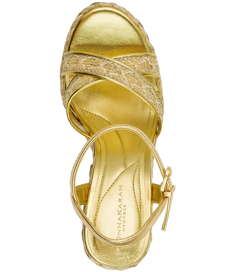 Donna Karan Yalinda Metallic Woven Platform Wedge Espadrille Sandals