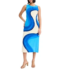 Donna Morgan Abstract Design Sleeveless Linen Midi Dress