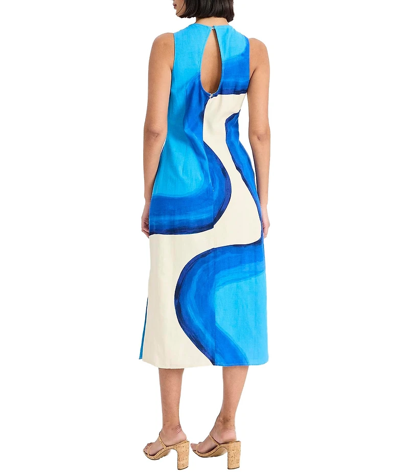 Donna Morgan Abstract Design Sleeveless Linen Midi Dress