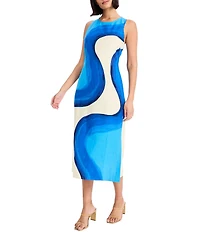 Donna Morgan Abstract Design Sleeveless Linen Midi Dress