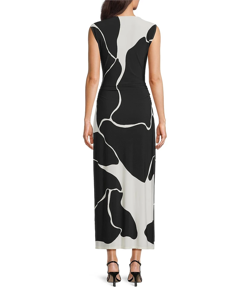 Donna Morgan Abstract Print Boat Neck Sheath Midi Dress